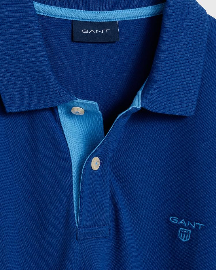 GANT Męska, niebieska koszulka polo  z kontrastowym kołnierzykiem