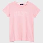 GANTDamski T-shirt z nadrukiem z różowym logo 