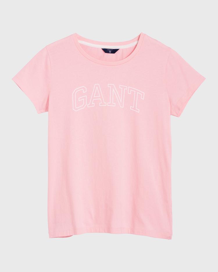 GANTDamski T-shirt z nadrukiem z różowym logo 