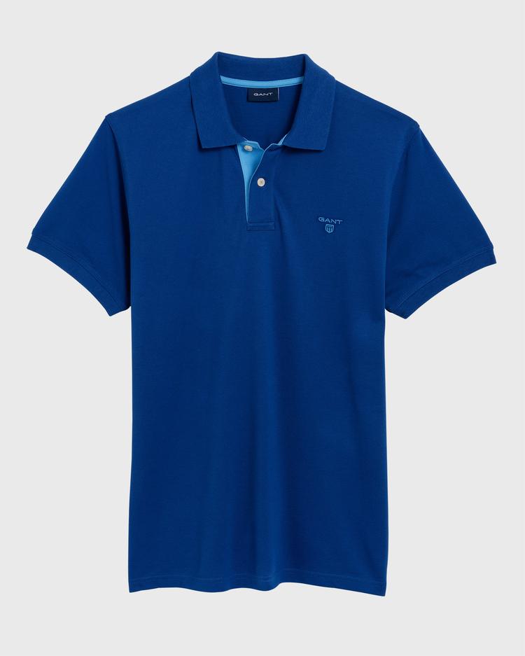 GANT Męska, niebieska koszulka polo  z kontrastowym kołnierzykiem