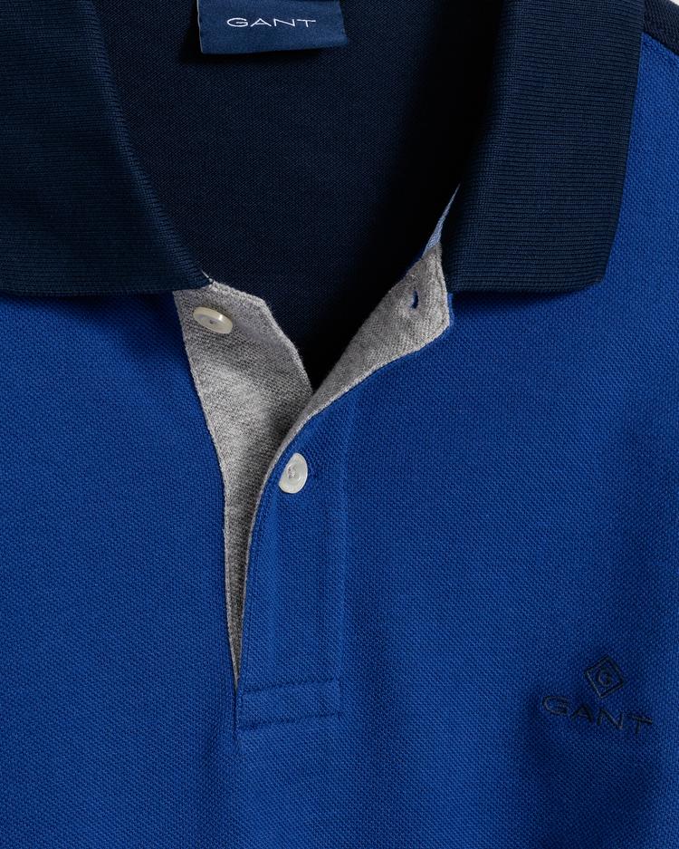 Męska, niebieska koszulka polo GANT z blokami piki - 2022056