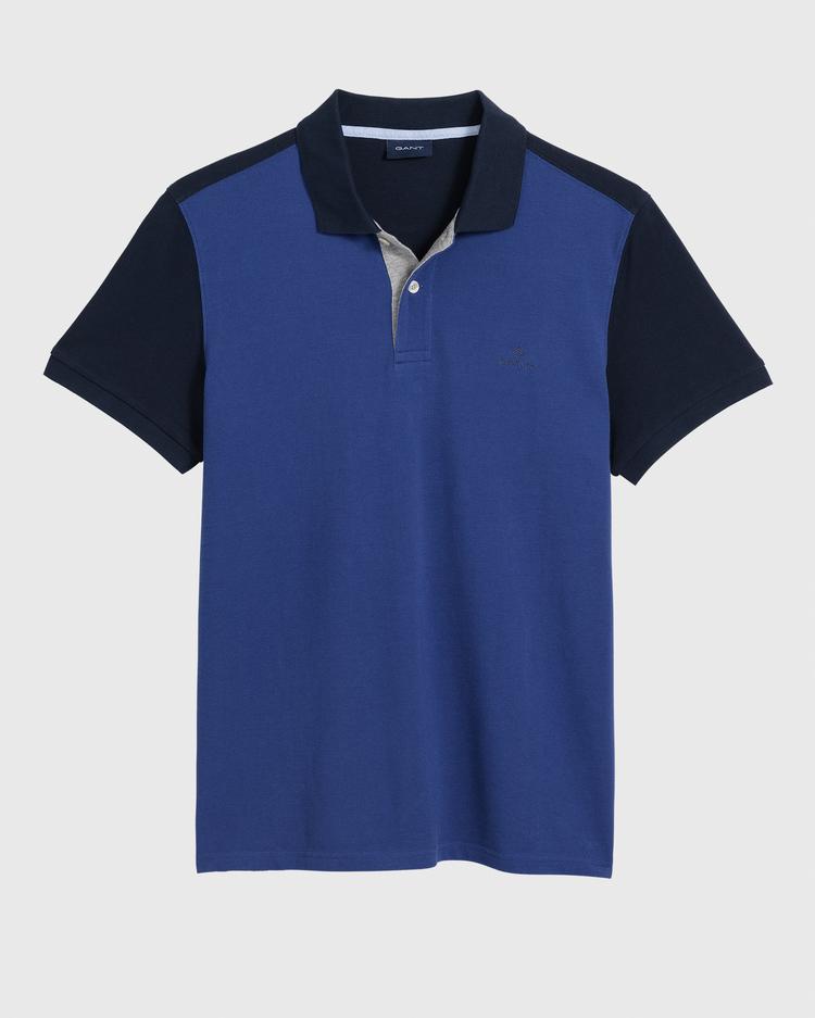 Męska, niebieska koszulka polo GANT z blokami piki - 2022056