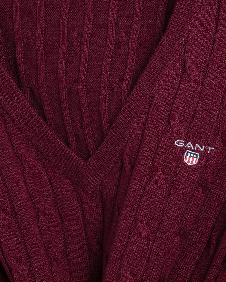 GANT damski sweter z elastycznej bawełny o splocie warkoczowym z dekoltem w kształcie litery V