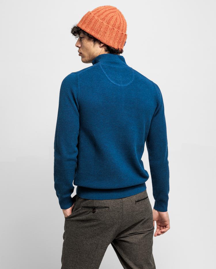 GANT sweter męski z piki bawełnianej rozsuwany do połowy