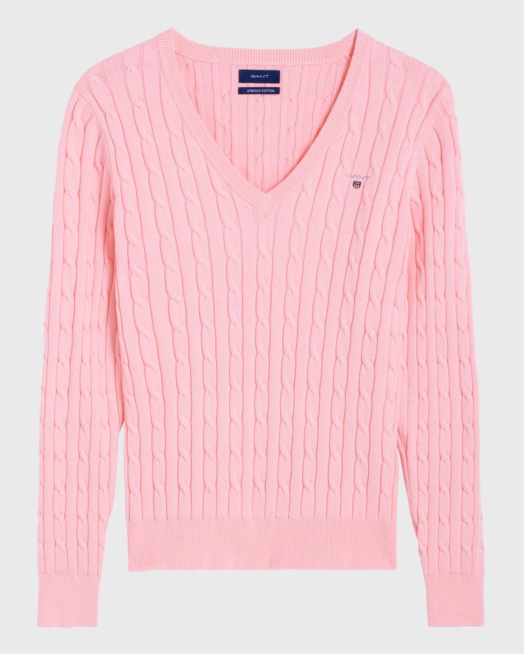 GANT Women's Stretch Cotton Cable V-Neck Sweater