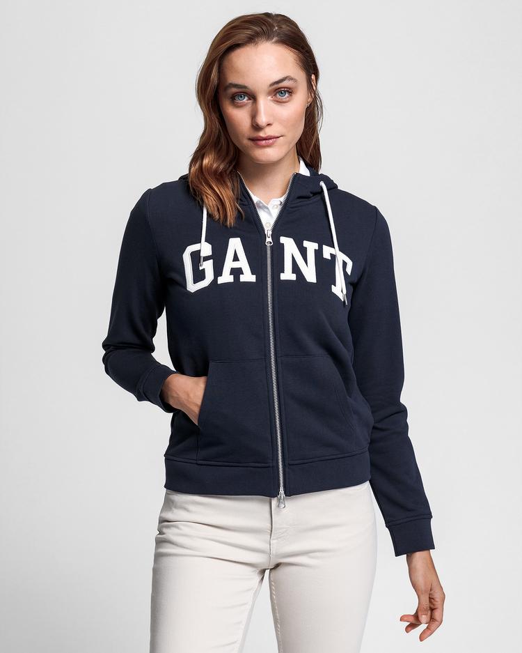 GANT damska bluza z logo Arch, kapturem i zamkiem błyskawicznym