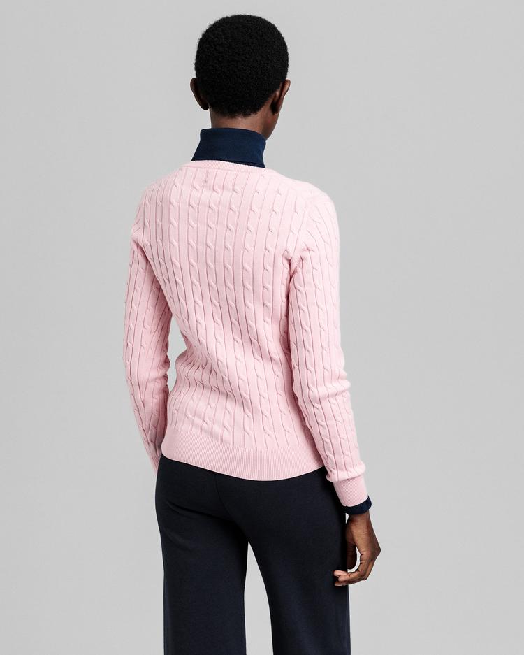 GANT damski sweter z elastycznej bawełny o splocie warkoczowym z dekoltem w kształcie litery V