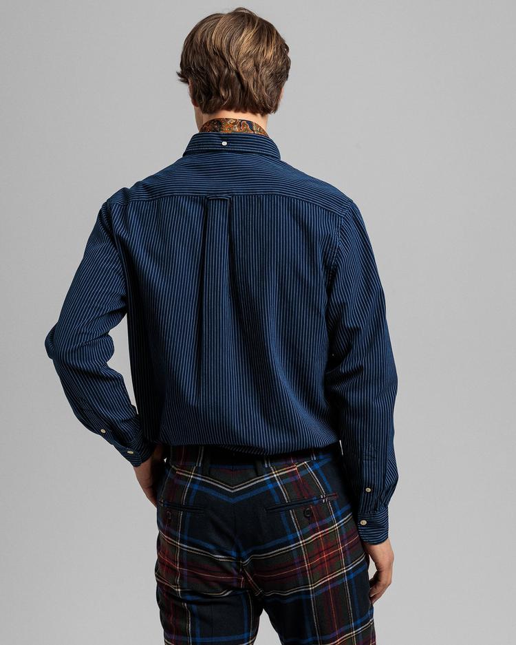 GANT Men's indigo Pinstripe Regular Fit Broadcloth Shirts