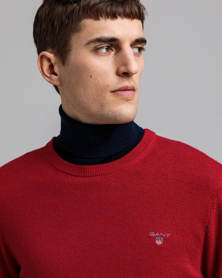 GANT męski sweter z bardzo delikatnej wełny jagnięcej z okrągłym dekoltem