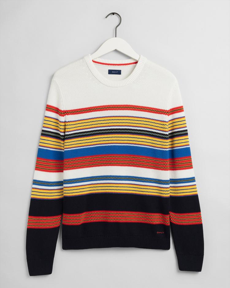 GANT Men's Multi Colored Striped C-Neck Sweater