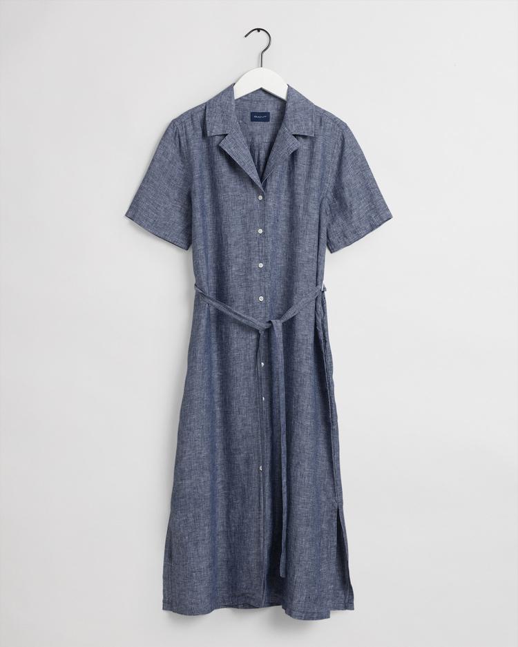GANT Women's Linen Chambray Short Sleeve Shirt Dress