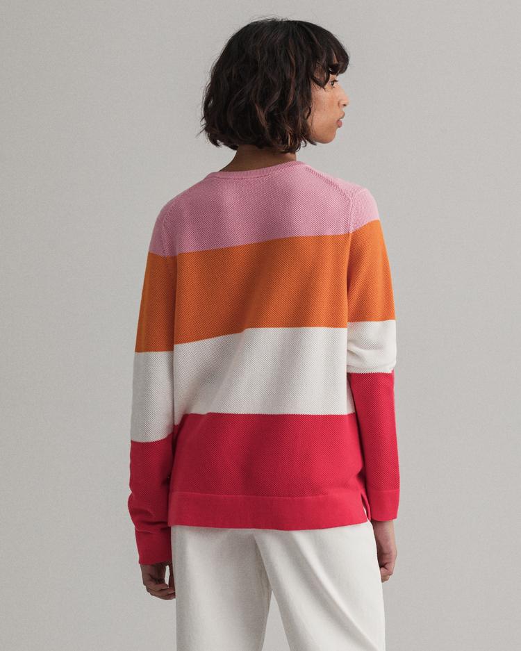 GANT Women's Cotton Pique Stripe C-Neck Sweater