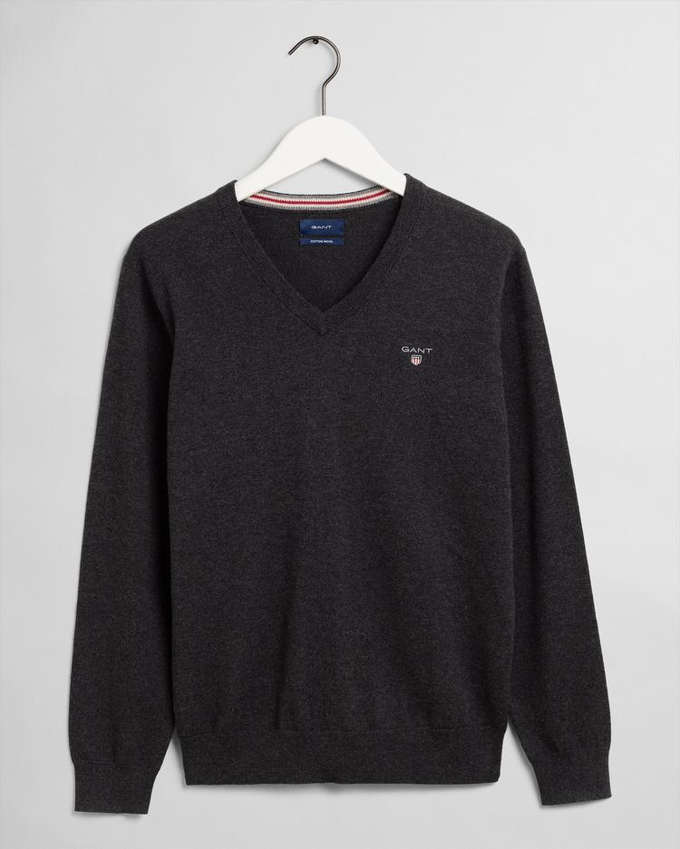 GANT męski sweter z wełny z dekoltem w kształcie litery V - 83102