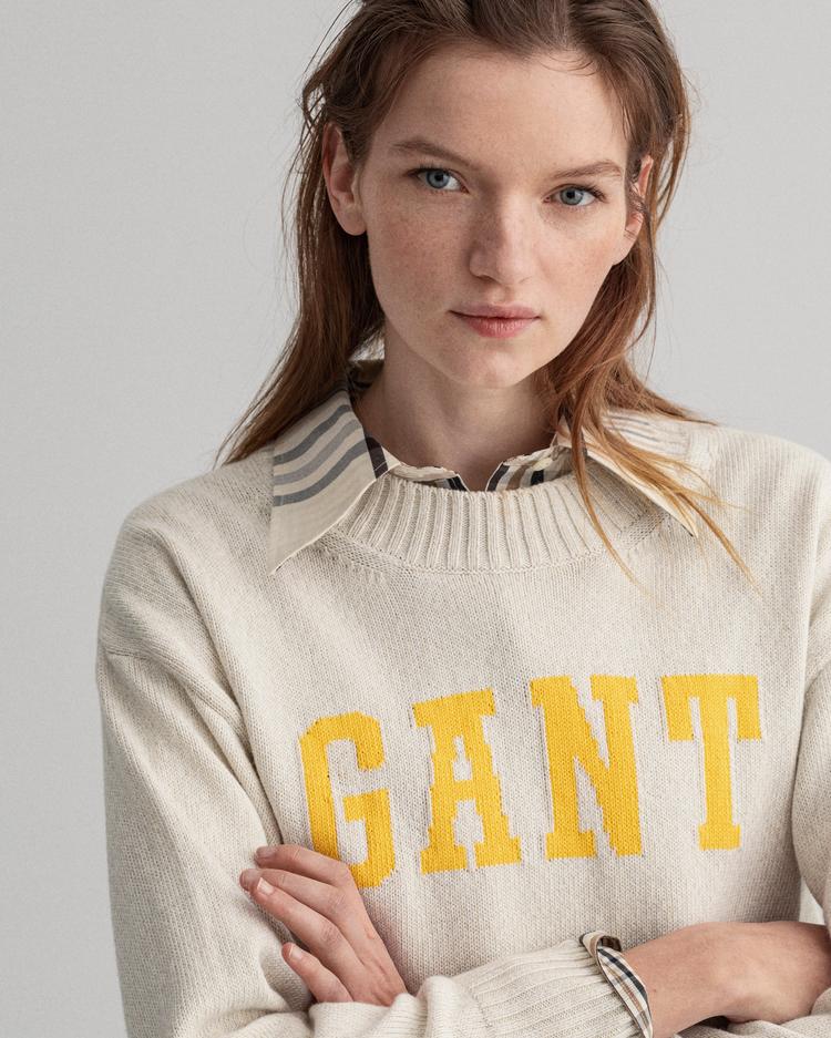 GANT damski sweter z okrągłym dekoltem z przędzy mieszanej z logo