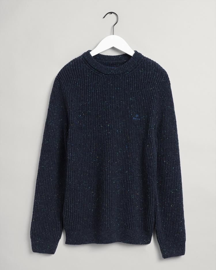 GANT męski sweter z okrągłym dekoltem z prążkowanym ściągaczem Neps - 8040095