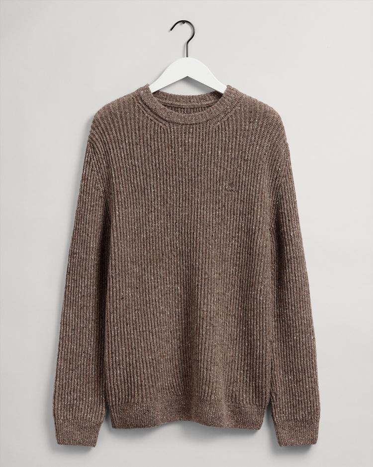GANT męski sweter z okrągłym dekoltem z prążkowanym ściągaczem Neps - 8040095