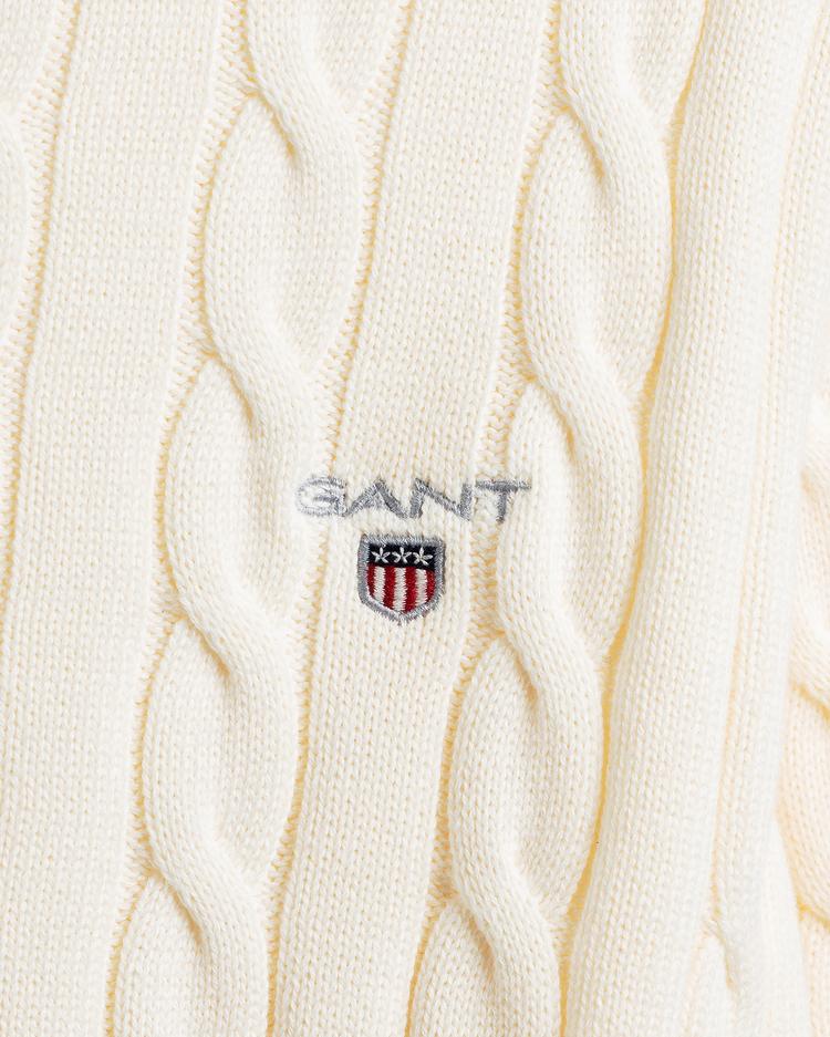 GANT sweter bawełniany o splocie warkoczowym z okrągłym dekoltem