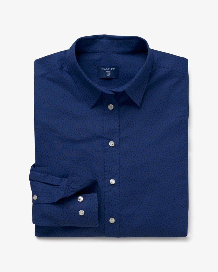 Women's Navy Blue Dotted Regular Shirt