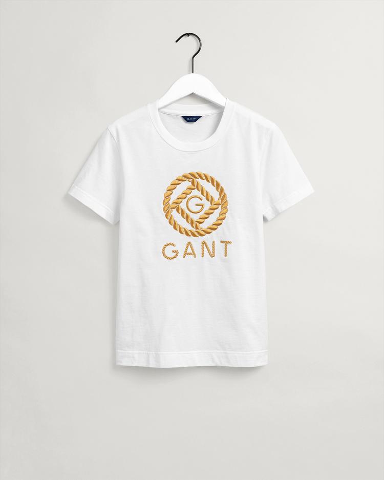 GANT Biała koszulka damska o luźnym kroju z logo