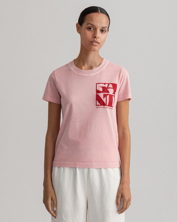 GANT damski T-shirt z logo Quadrat - 4203478