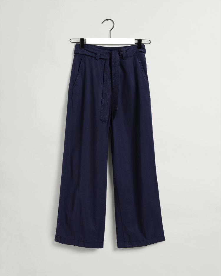 GANT damskie spodnie z lejącego materiału nad kostkę z zawiązywanym paskiem - 4150217