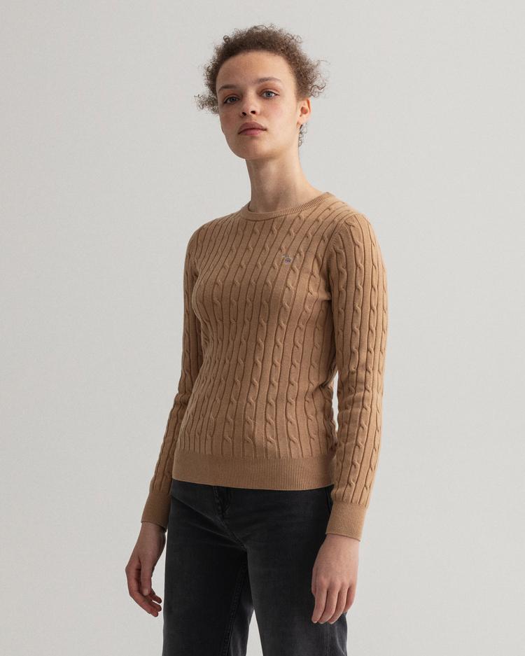 GANT Women's sweater made of elastic cotton with a braid weave with a round neckline