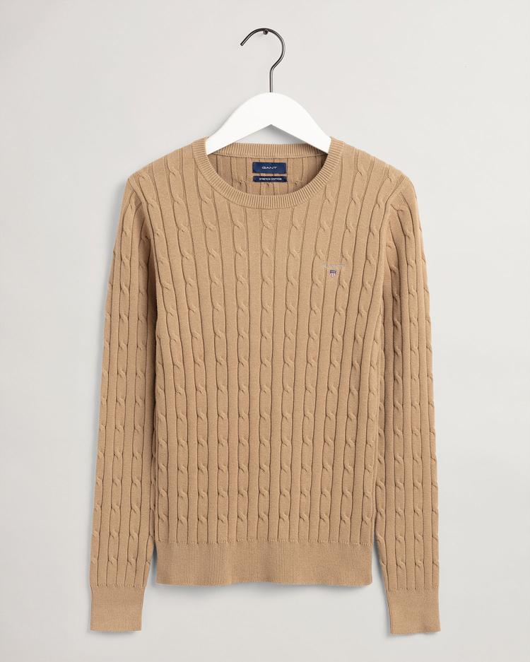 GANT Women's sweater made of elastic cotton with a braid weave with a round neckline