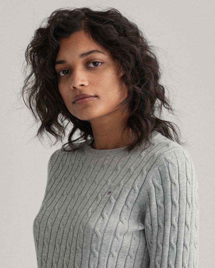 GANT damski sweter z elastycznej bawełny o splocie warkoczowym z okrągłym dekoltem