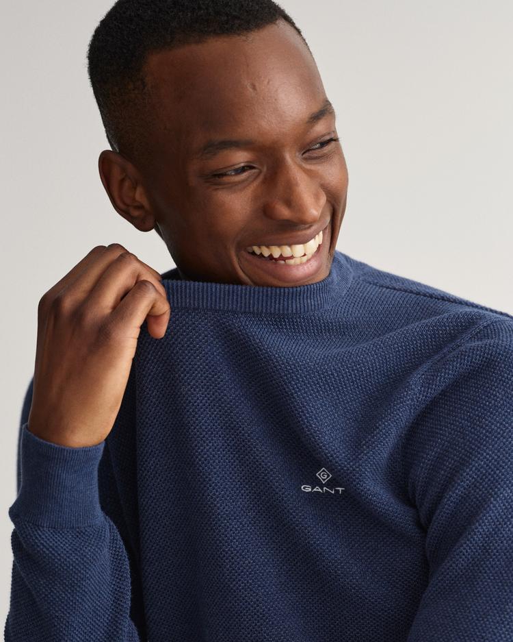 GANT męski sweter z piki bawełnianej z okrągłym dekoltem
