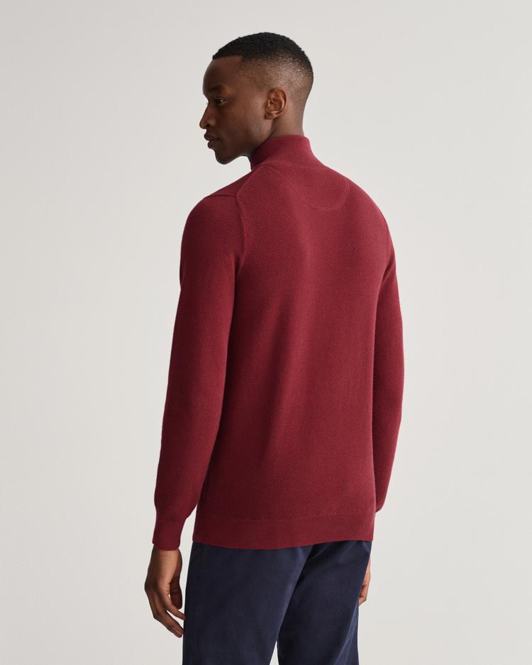 GANT męski sweter z piki bawełnianej rozpinany do połowy - 8030523