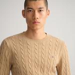 GANT męski sweter bawełniany z okrągłym dekoltem o splocie warkoczowym