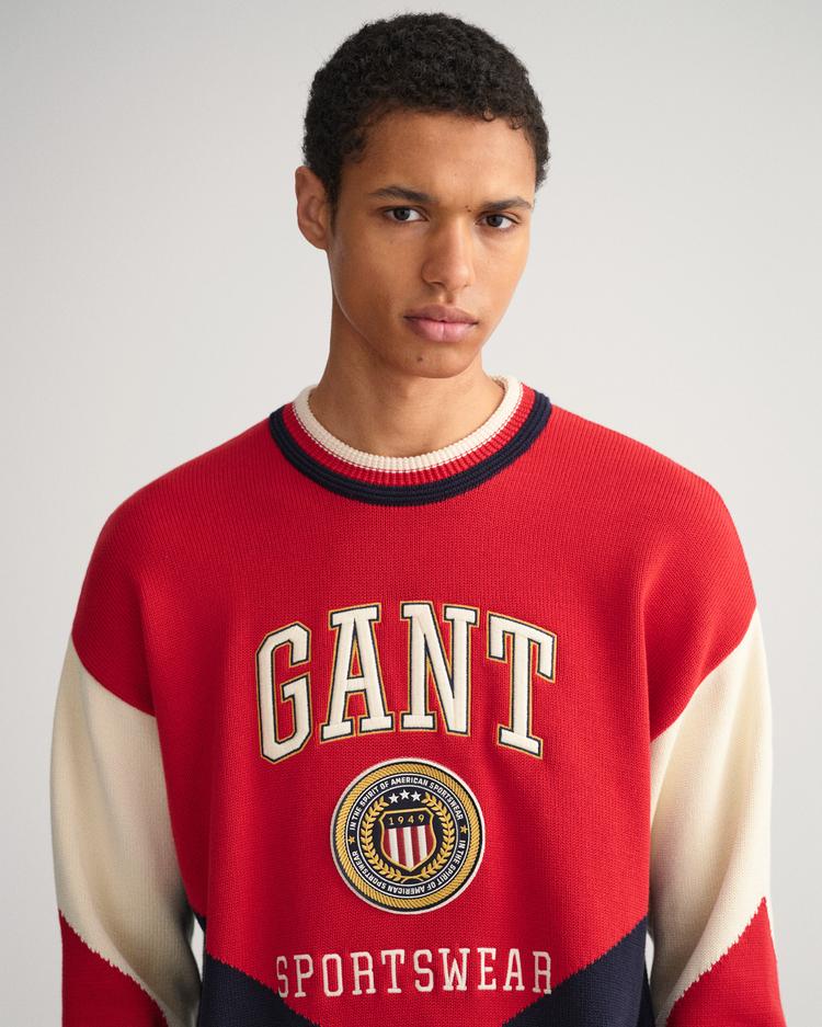 GANT męski sweter z okrągłym dekoltem i motywem Crest Shield