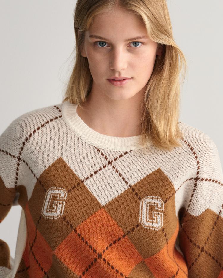 GANT damski sweter Argyle z okrągłym dekoltem