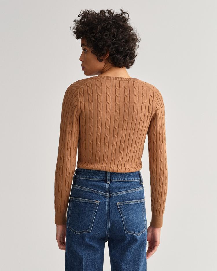 GANT damski sweter z elastycznej bawełny o splocie warkoczowym z dekoltem w kształcie litery V - 480022