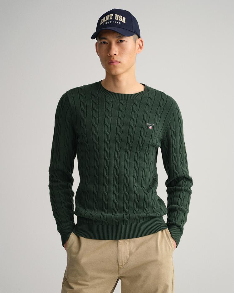 GANT męski sweter bawełniany z okrągłym dekoltem o splocie warkoczowym - 8050501