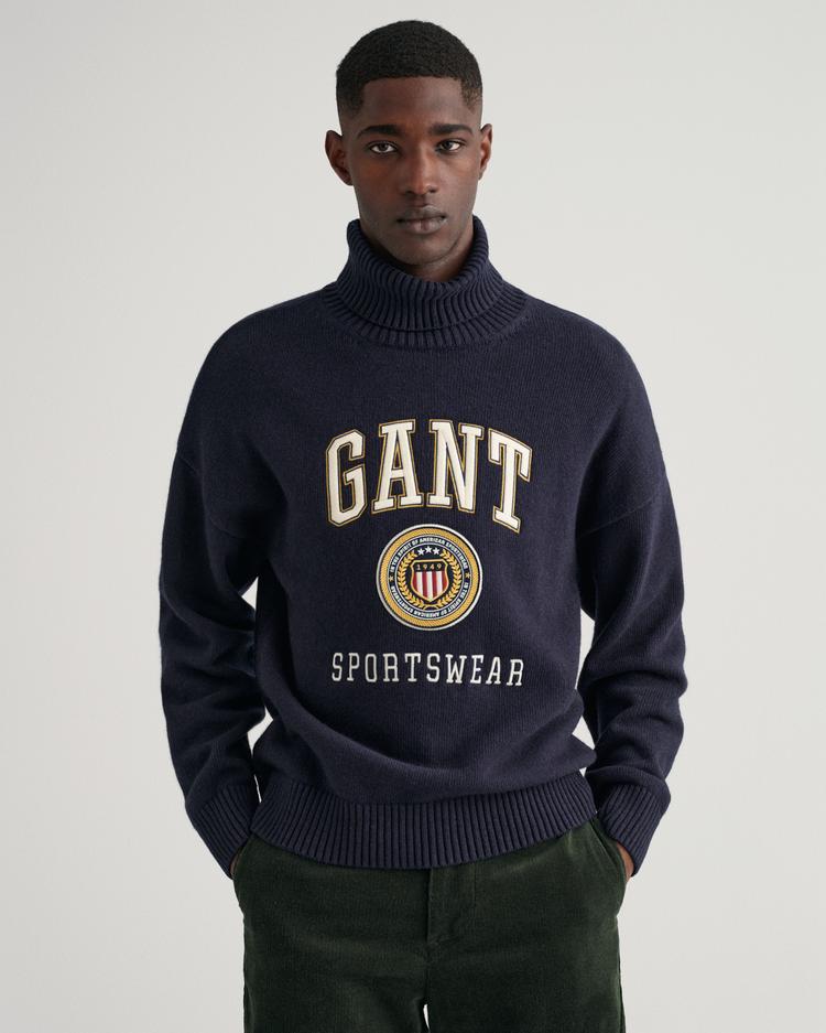 GANT męski sweter z luźnym golfem i motywem Crest Shield - 8040133