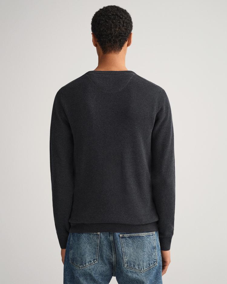 GANT męski sweter z piki bawełnianej z okrągłym dekoltem - 8030521