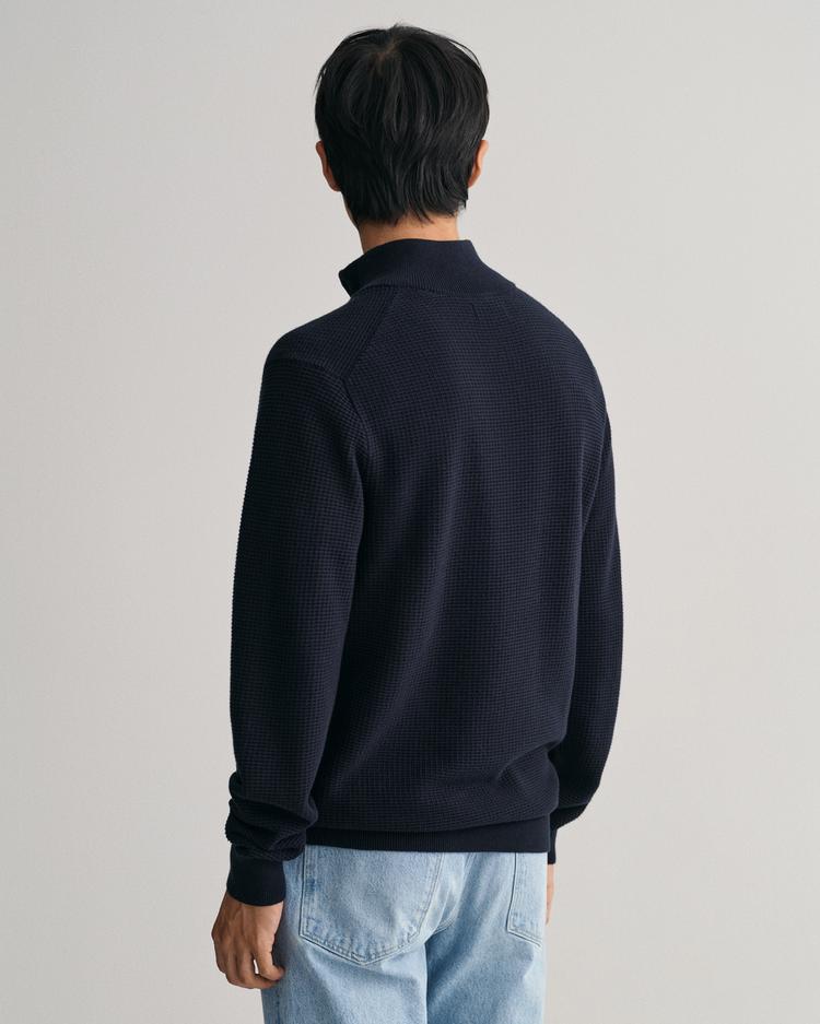 GANT sweter z fakturowanej bawełny rozpinany do połowy - 8030156