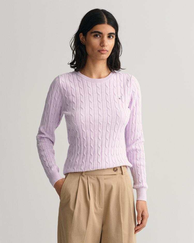 GANT sweter z elastycznej bawełny o splocie warkoczowym z okrągłym dekoltem - 480021