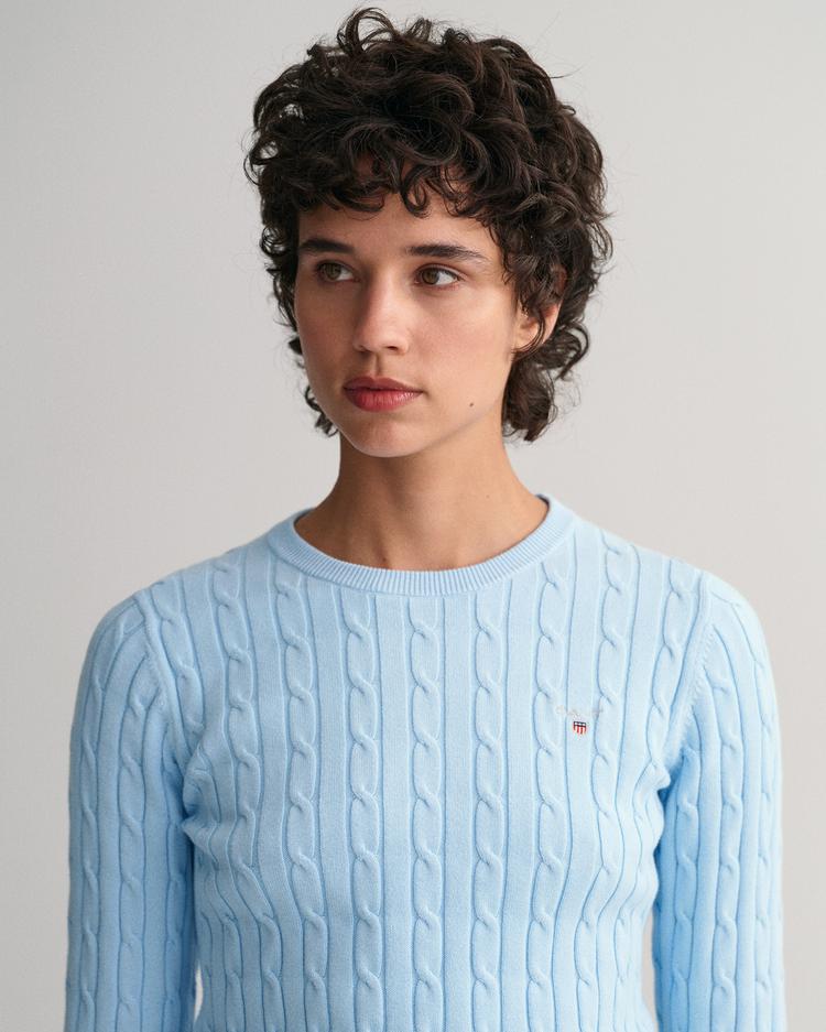 GANT sweter z elastycznej bawełny o splocie warkoczowym z okrągłym dekoltem