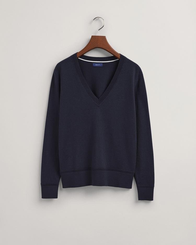 GANT sweter z lekkiej bawełny z dekoltem w kształcie litery V