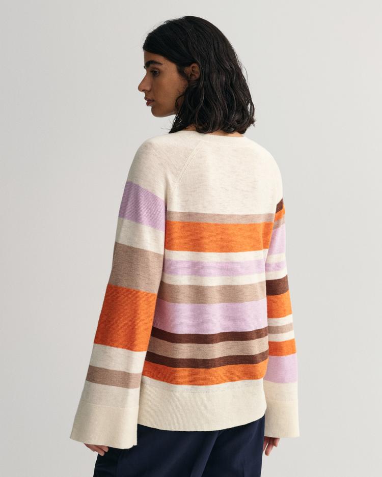 GANT sweter w różnokolorowe paski z okrągłym dekoltem - 4805186