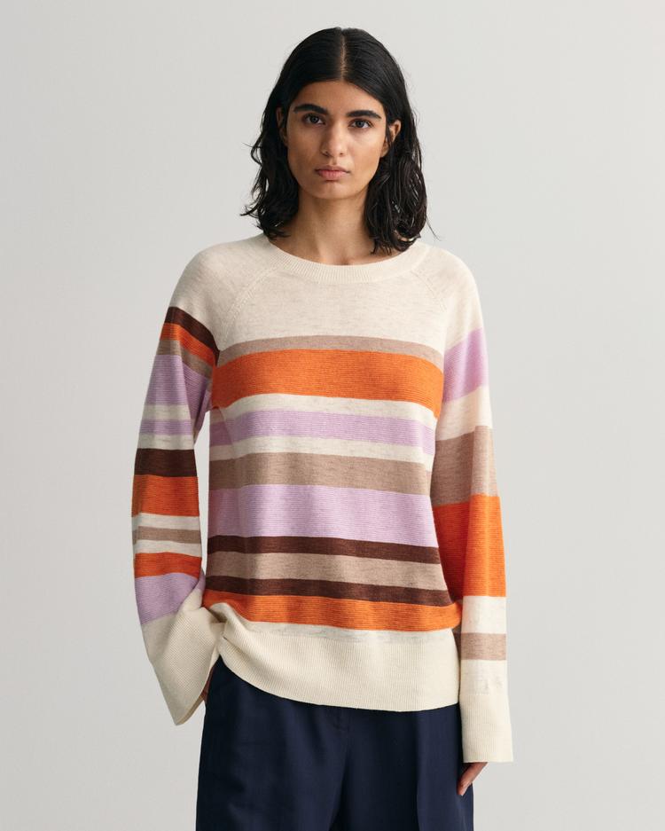 GANT sweter w różnokolorowe paski z okrągłym dekoltem - 4805186
