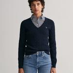 GANT Stretch Cotton Cable Knit V-Neck Sweater