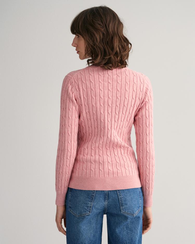 GANT Sweter z elastycznej bawełny o splocie warkoczowym z dekoltem w kształcie litery V - 4800101