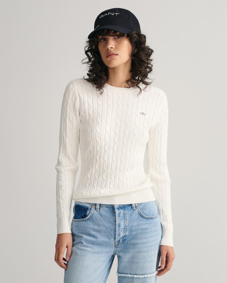 GANT Sweter z elastycznej bawełny o splocie warkoczowym z okrągłym dekoltem - 4800100