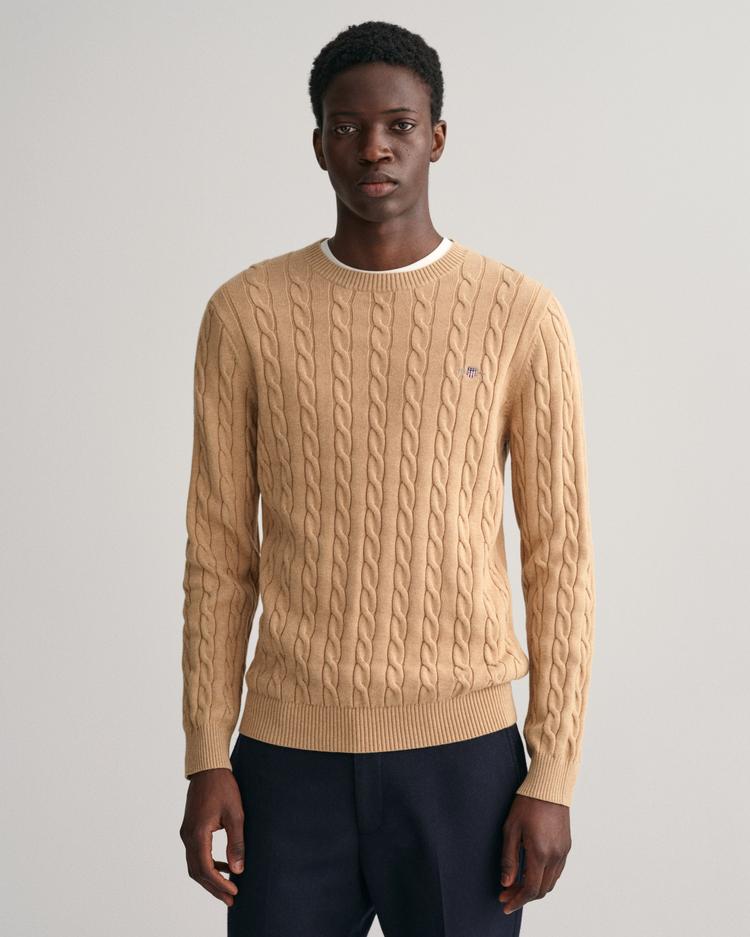 GANT Sweter bawełniany o splocie warkoczowym z okrągłym dekoltem - 8050601
