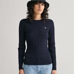 GANT Sweter z elastycznej bawełny o splocie warkoczowym z okrągłym dekoltem