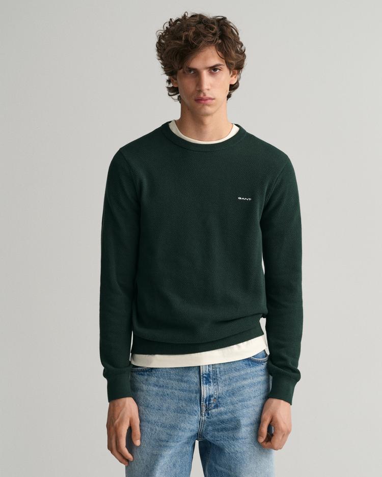 GANT Sweter z piki bawełnianej z okrągłym dekoltem - 8040521
