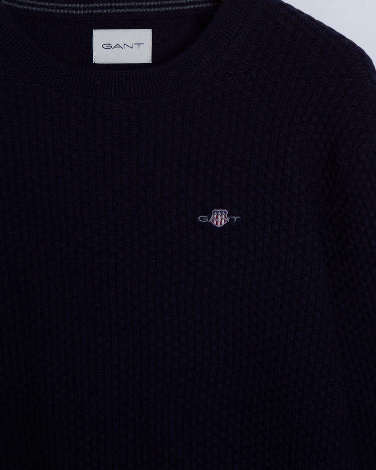 GANT Teksturowany sweter bawełniany z okrągłym dekoltem - 8030171